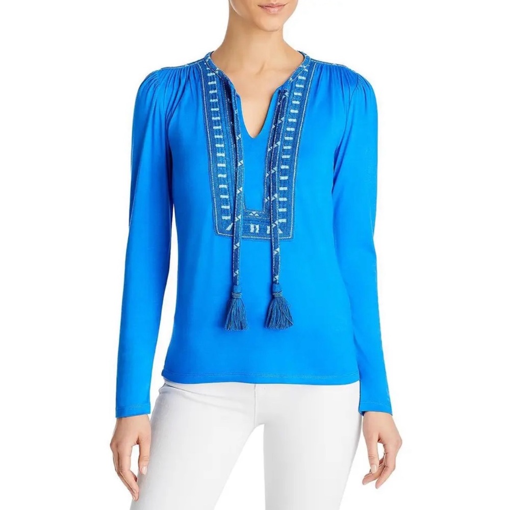 Kobi Halperin Sherilyn Blue Embroidered Peasant Blouse Top